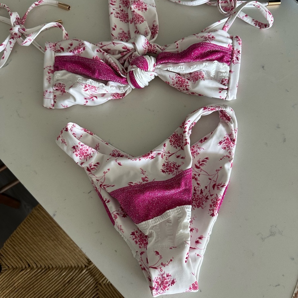 Floral Pink and White Bikini Set
